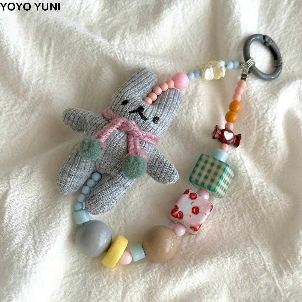 

Ремешок для телефона ручной работы в виде кролика, брелок-подвеска, клипса-зажим, короткий браслет-цепочка для телефона, бисерный ремешок для телефона, брелок для сумки, защита от потери