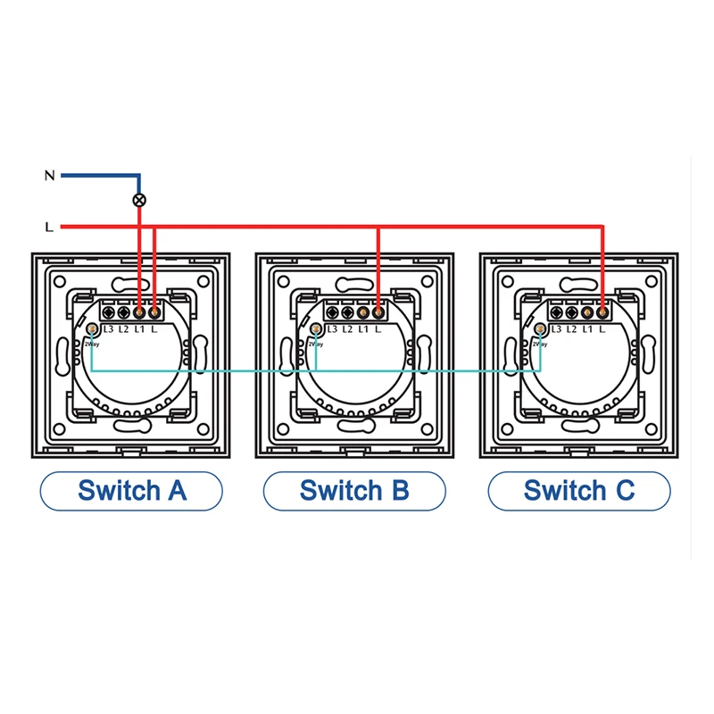 Bingoelec 1 Gang 3 Way Stair Switch 3 Pcs EU Russia Multi-control Light Touch Switches with Crystal Glass Panel Home Improvement