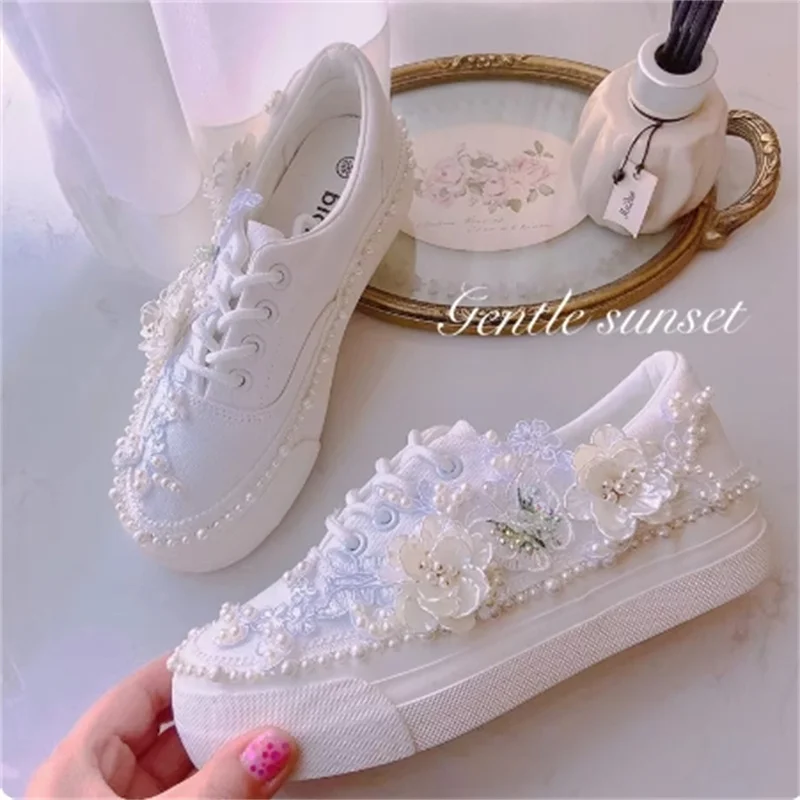 

Туфли женские с круглым носком, натуральный жемчуг, низкие повседневные, без застежки, белые