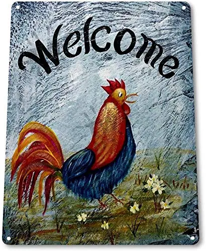Welcome Rooster Beach House Cottage Farm Home Mat Art Kitchen B058 Tin Sign 8x12inch