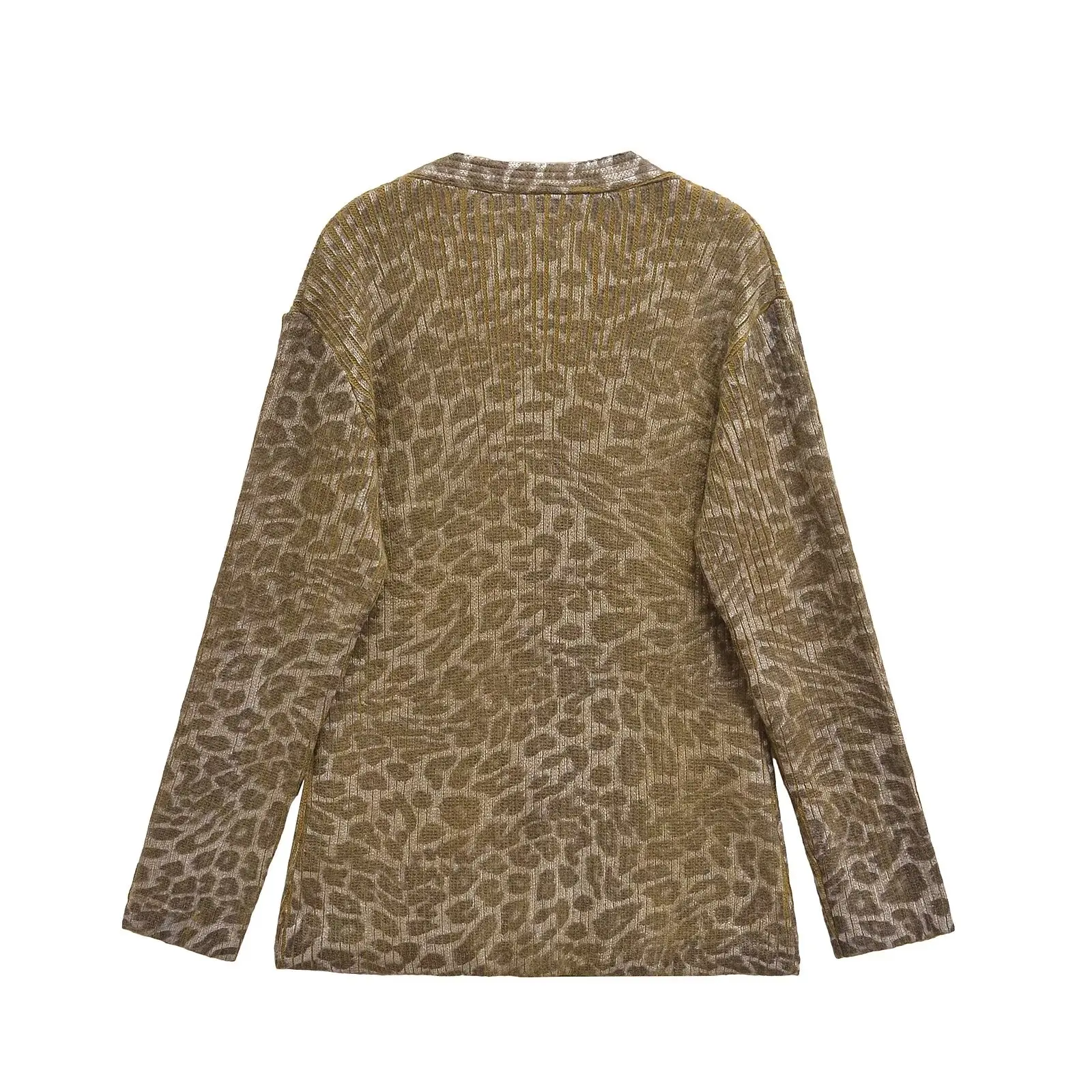 Withered Retro Leopard Print Knit Jacket Minimalist Fashion Basic Style Single Breasted Knit Cardigan Women Sweaters