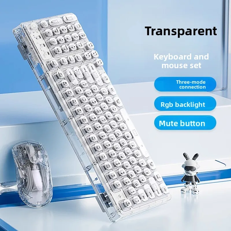 Ice cube transparent wireless bluetooth crystal keyboard mouse set mechanical computer girl office mute