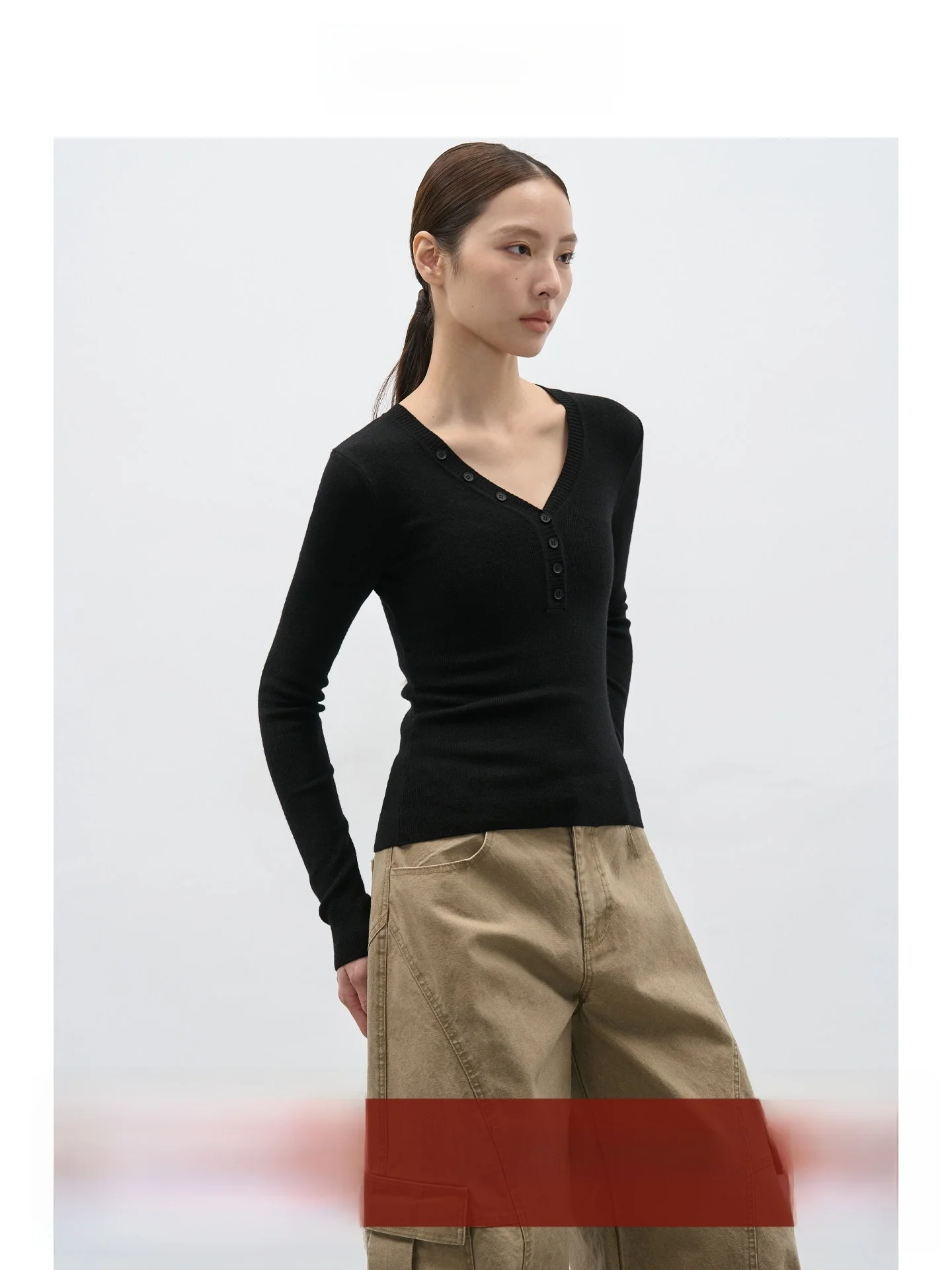 

Женская облегающая трикотажная кофта EIGHTHMONTH с V-образным вырезом на пуговицах, повседневная, с длинным рукавом, базовая, стандартной длины