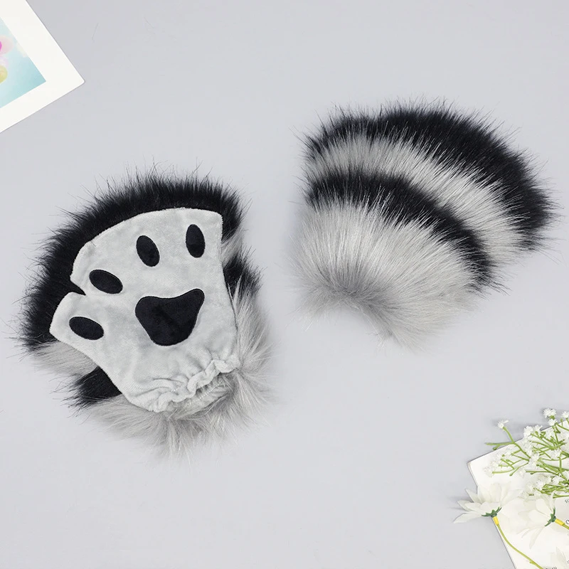Rękawiczki Cosplay z Imitacji Futra Lisiej/Kotiej Łapy Anime Fursuit Mitki Zwierzęce Łapy Halloween COS Rekwizyty Kostiumowe do Rękawic