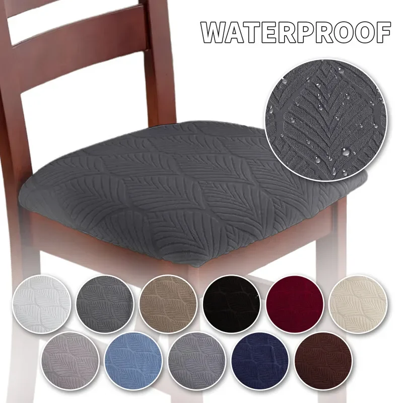Velvet Dining Chair Seat Cover Leaves Waterproof Removable Anti-dirty Chair Protector Decor Stretch Jacquard Chair Cover New