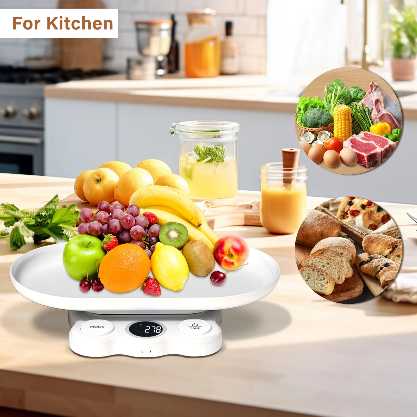 Digital Kitchen Scale Detachable Tray LCD Backlight Tare Function 7 Units Electronic Weight Scale for Small Cat Puppy Food Fruit