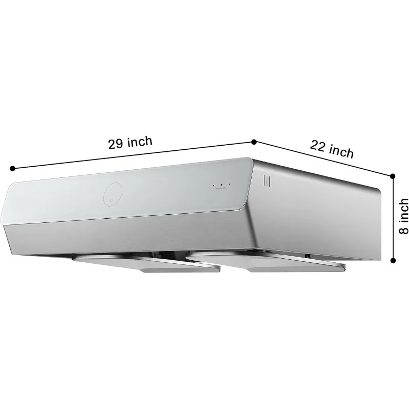 Pixie Air UQG3002 30” Stainless Steel Under Cabinet Range Hood, 850 CFMs Kitchen Over Stove Exhaust Vent with LED Lights