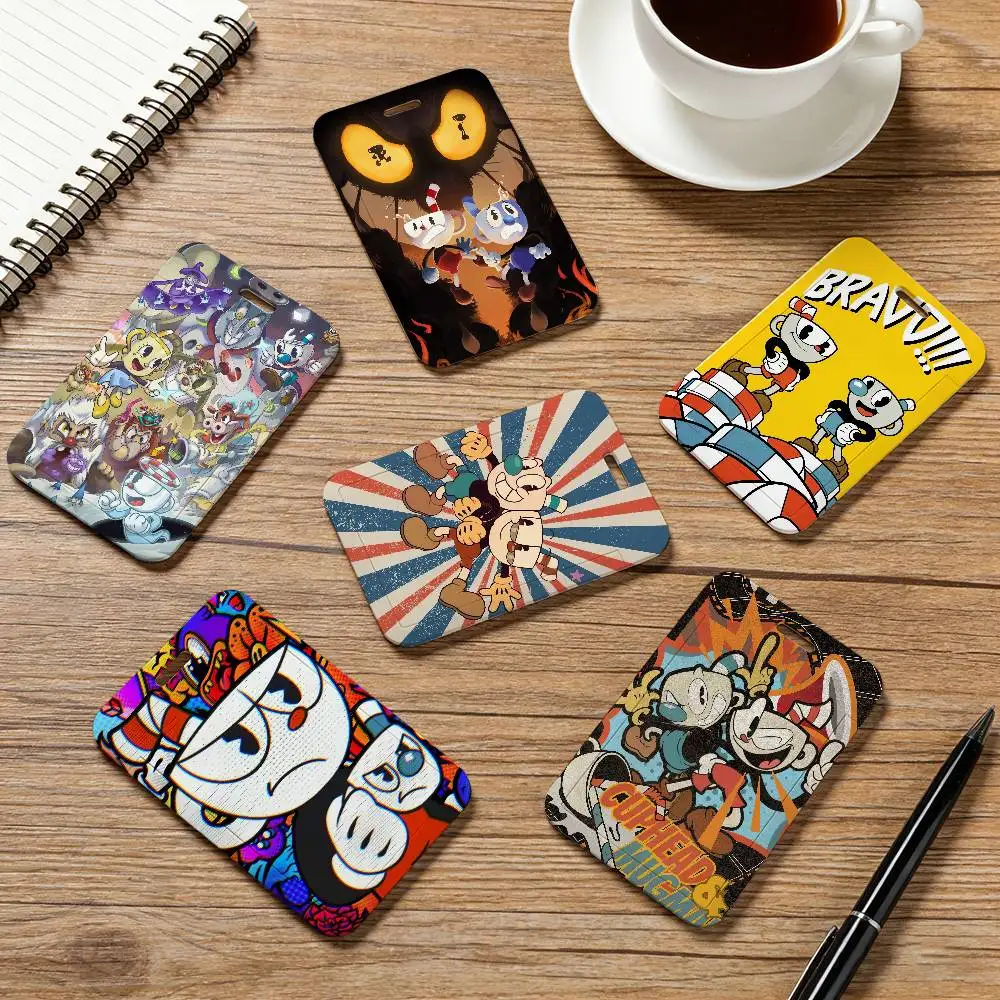 Game C-Cuphead Pocket Credit ID Card Badge Tag Bus Card Holder Pass Case With Neck Strap Lanyard