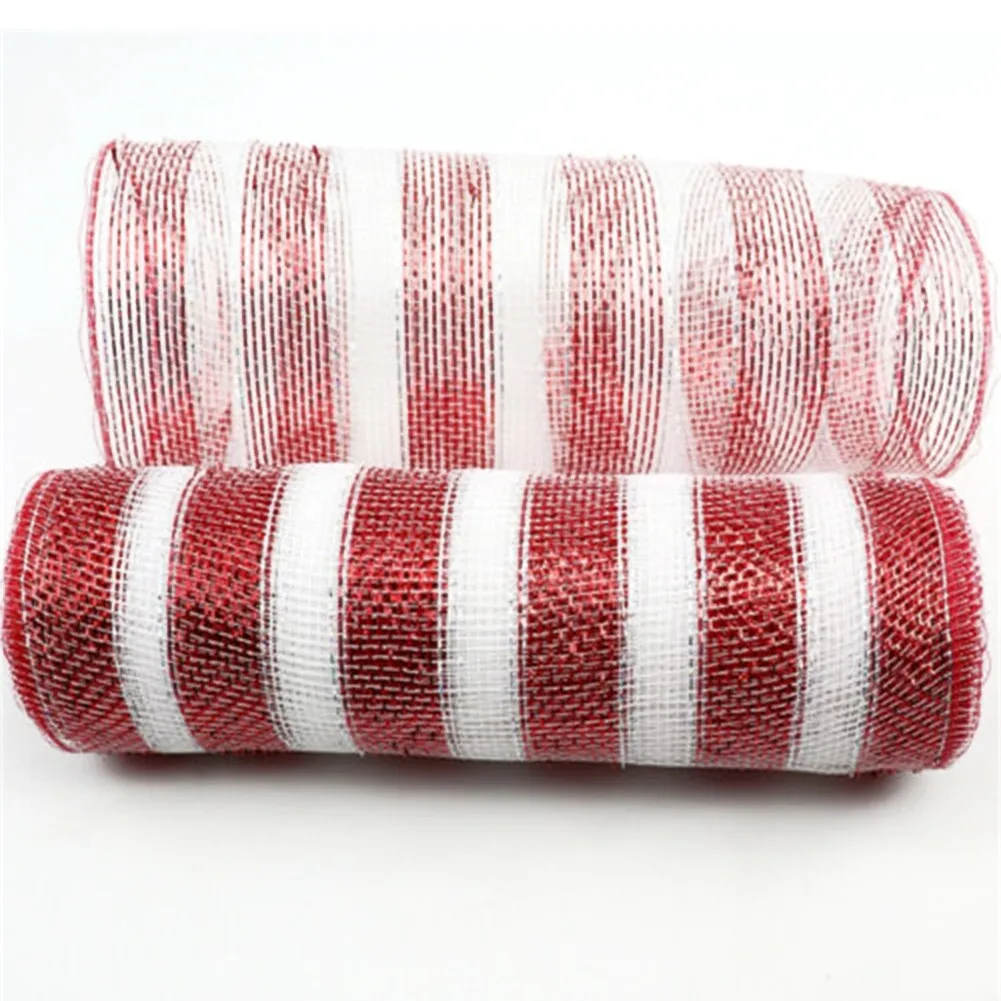 Red White Candy Cane Decor Mesh Roll 26cm X 10yard Wreath Tree Stripes For Decorating Candy Cane Themed Tree Wreath Or Staircase