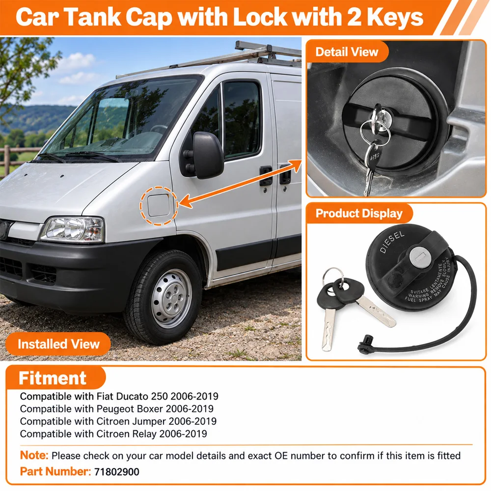 71802900 Tankdeckel-Schloss mit 2 Schlüsseln für Fiat Ducato 250 Peugeot Boxer Citroen Jumper Citroen Relay 2006-2019 – Detail 8