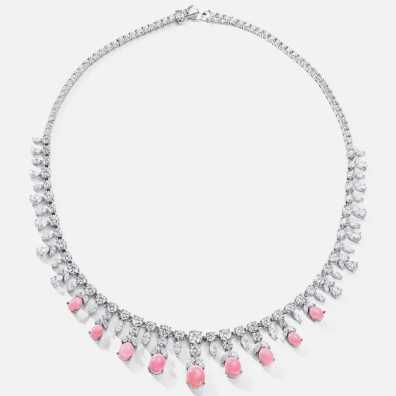 Bellux S925 Silver Synthetic Zircon Pink Queen Shell Necklace Fine Quality Light Luxury Gold Plated Jewelry Necklace