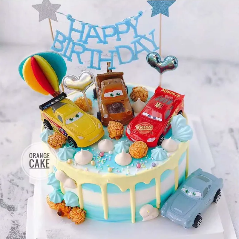 4Pcs Disney Pixar Cars Model Toys Cute Lightning Mcqueen Anime Car Figure Model Toy for Boys Birthday Cake Ornaments regali per bambini