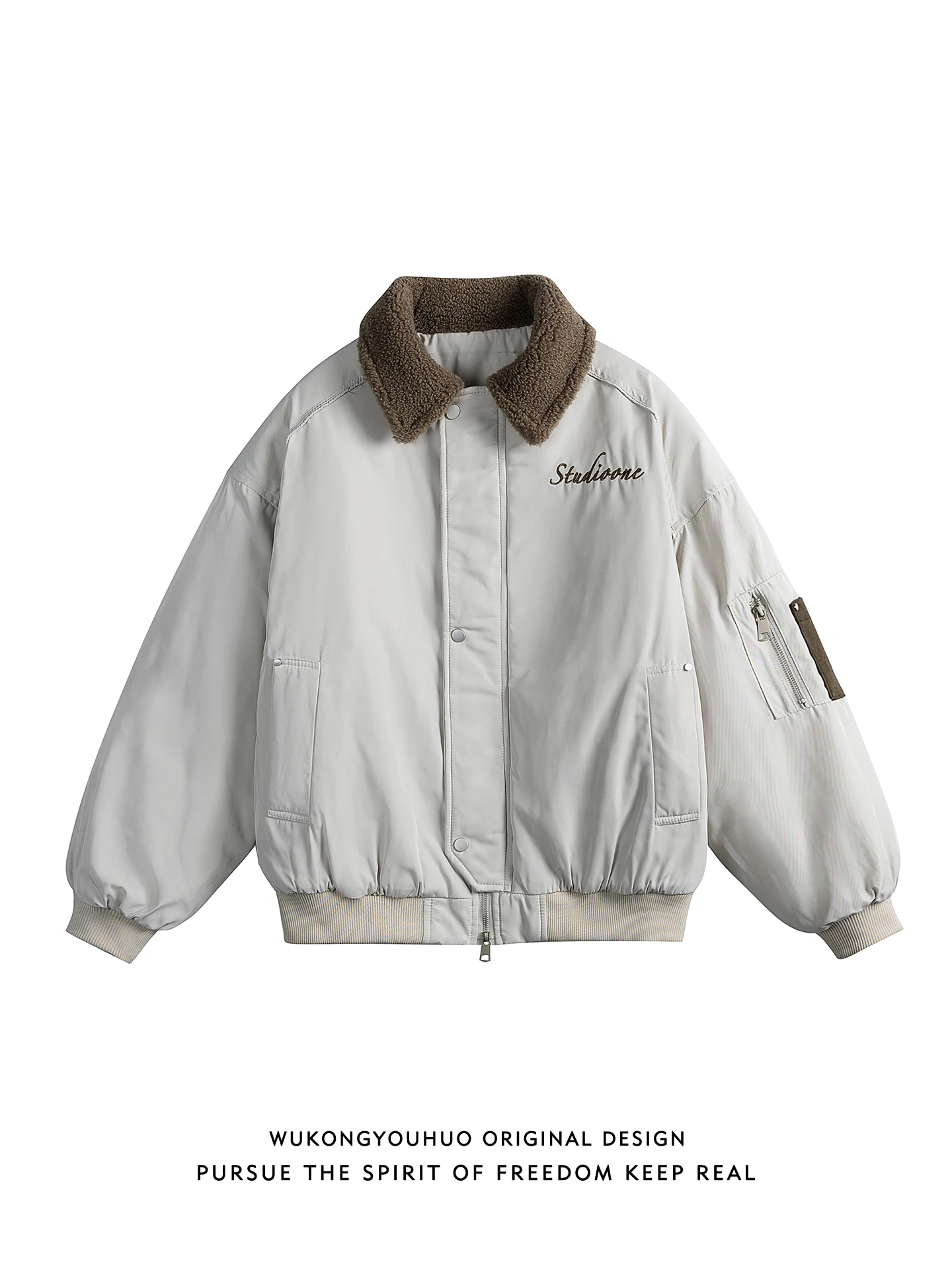 

Warmth Embroidered Letter Cotton Jaet Loose Fit Collar up Winter Youth Casual Outerwear for Men And Women