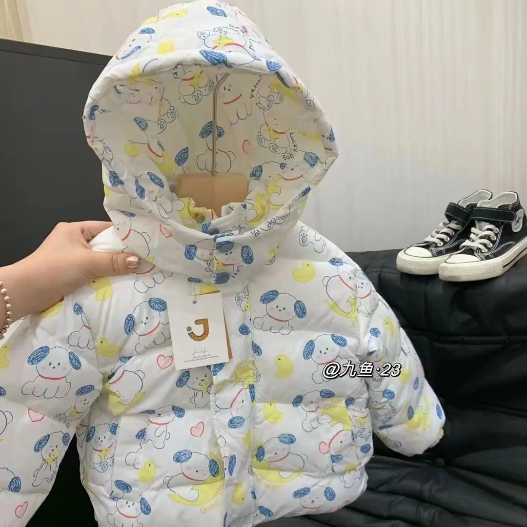 Cartoon Print Kids Jacket Winter Thicken Cotton Plush Parkas for Boys Girls Children's Clothing Outerwear Warm Coats 1-5Years