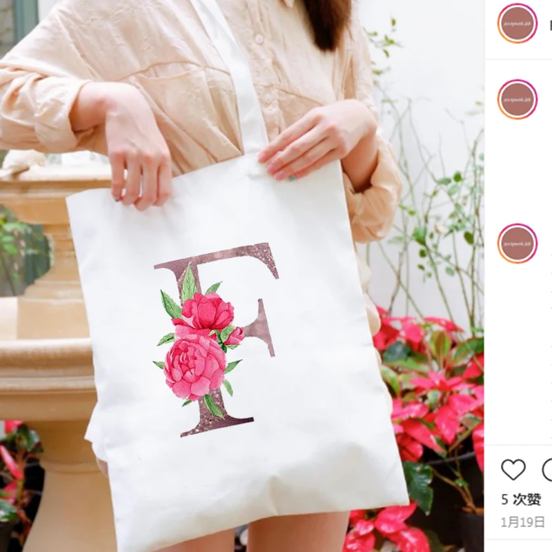 

Personalised Tote Bag Floral Watercolour Gift for Her Letter Canvas Tote Bag Women Custom Floral Gift Bag Fashion Women Classic