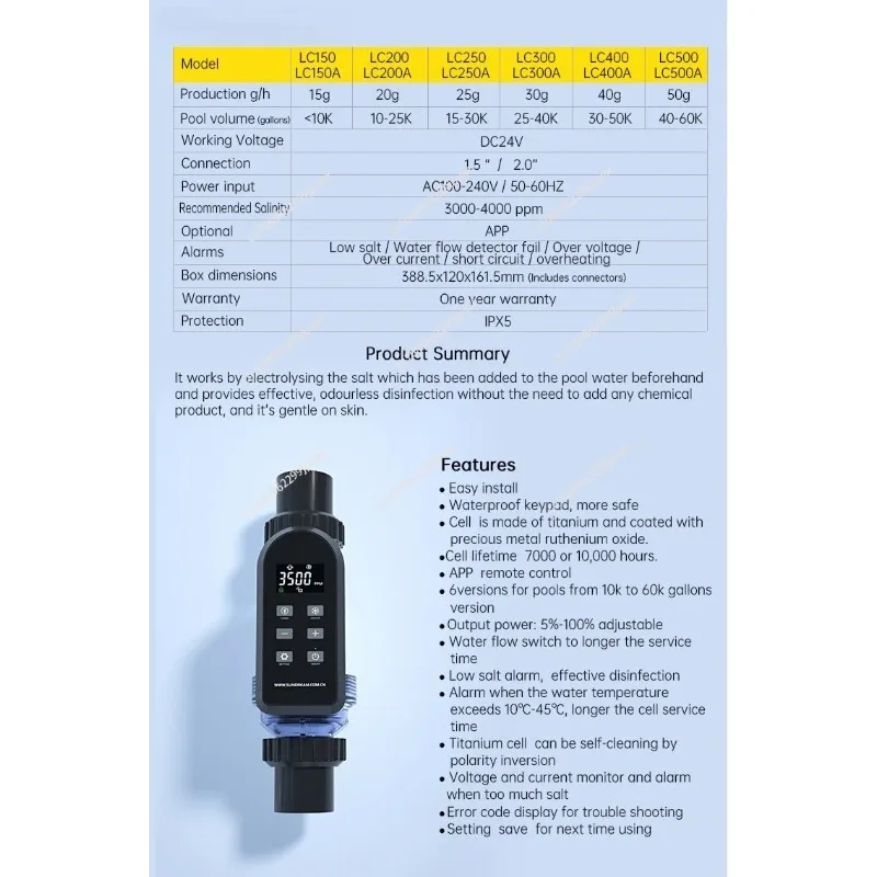 High Output Salt Water Chlorine Generator Swimming Pool Sodium Hypochlorite Disinfection Equipment