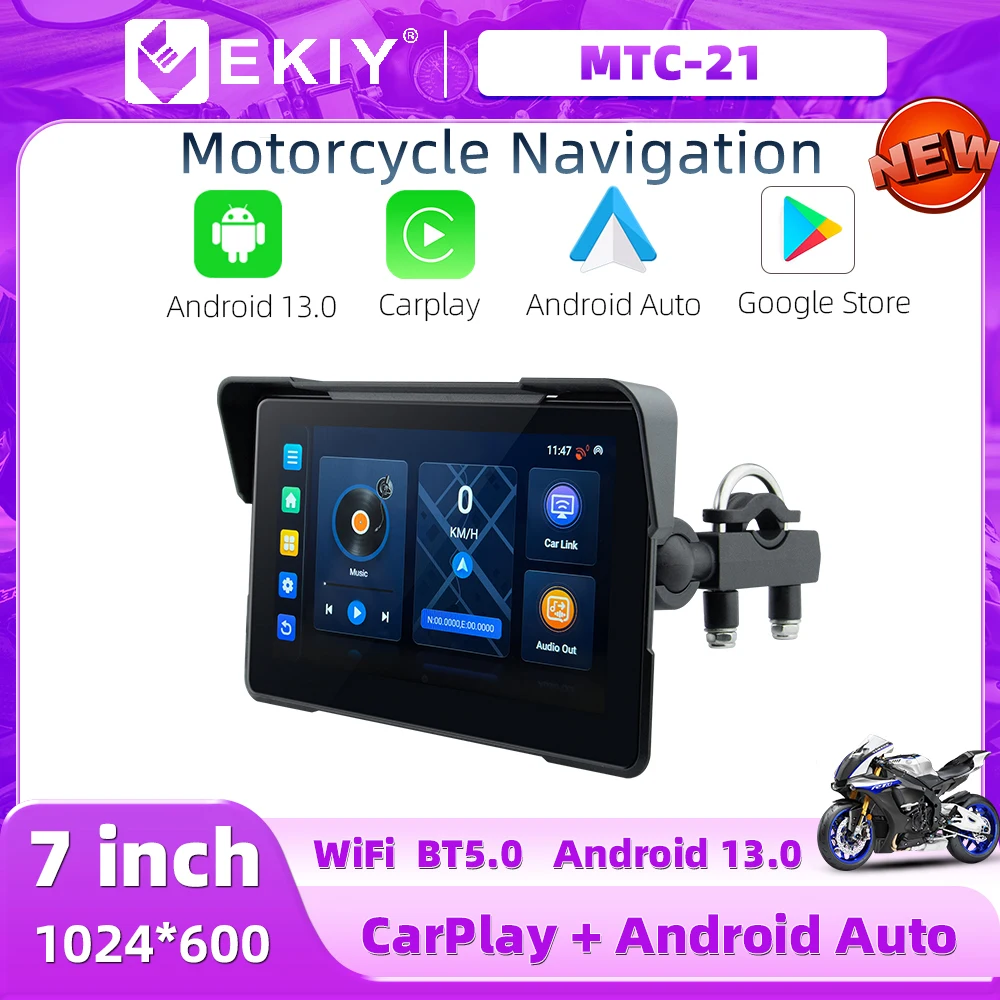 EKIY Android 13 Motorcycle GPS WiFi MOTO Navigation Wireless CarPlay 7 inch  Wireless Android Auto  4-core A53