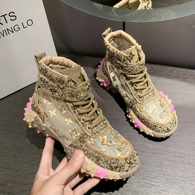 

2025 New Fashion Luxury Rhinestone Women's Shoes High Quality Mesh Breathable Casual Shoes for Women Designer Platform Sneakers