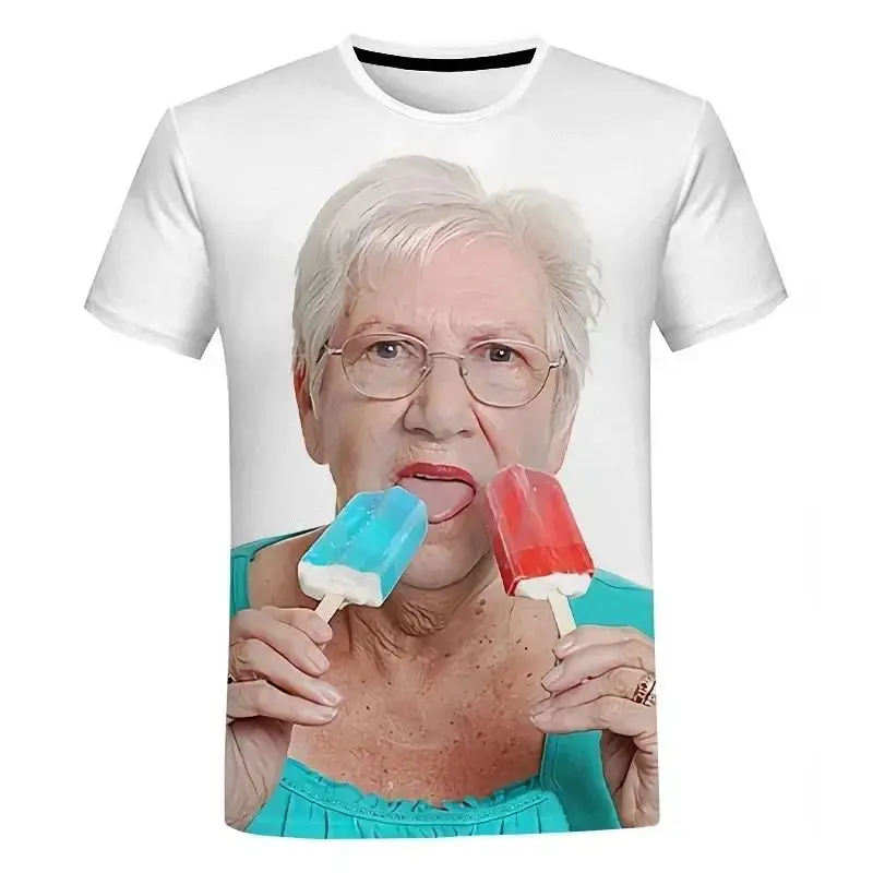 New fashion Senior Women Licking Red Popsicle 3D printed Summer men\'s T-shirt Kawaii Grandma Fun Popsicle short sleeve top 6xl