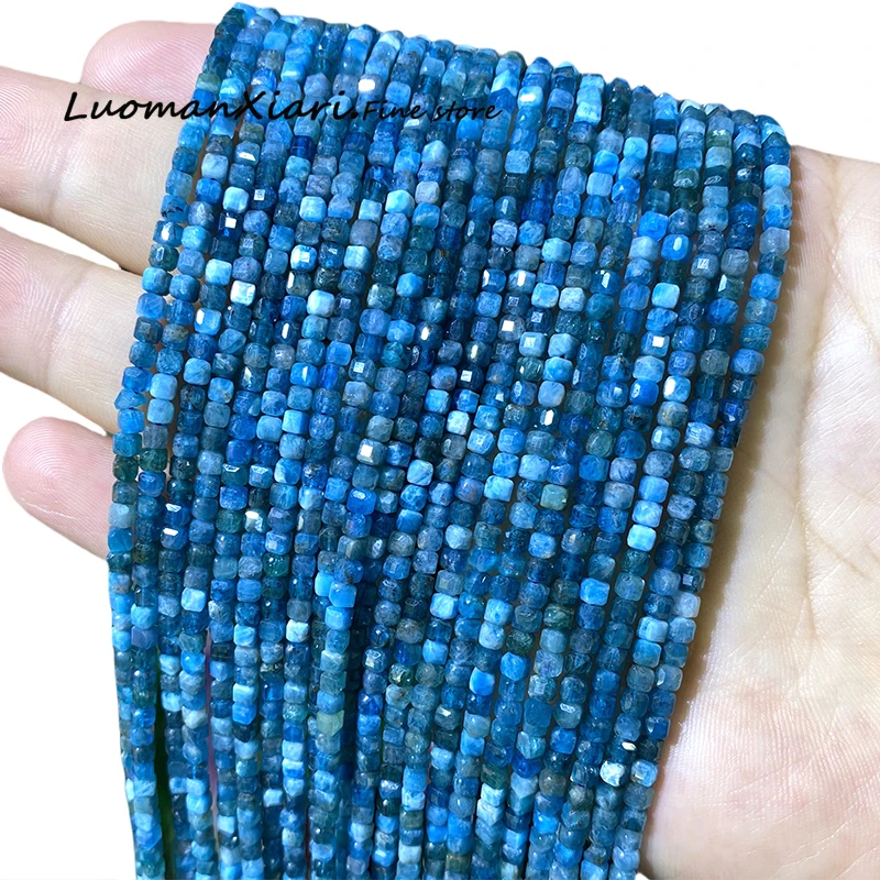 3MM Natural Faceted Stone Square Apatite Loose Spacer Beads for Jewelry Making Diy Earrings Bracelet Charms Accessories