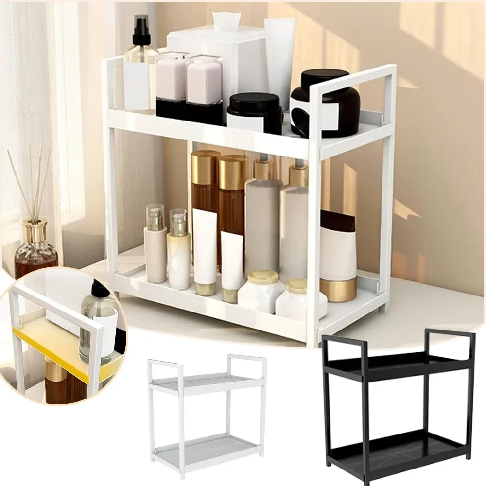 

Double Layer Bathroom Storage Multi Type Storage Rack Kitchen Organizer Bathroom Countertops Perfume Cosmetics Shelves Organizer