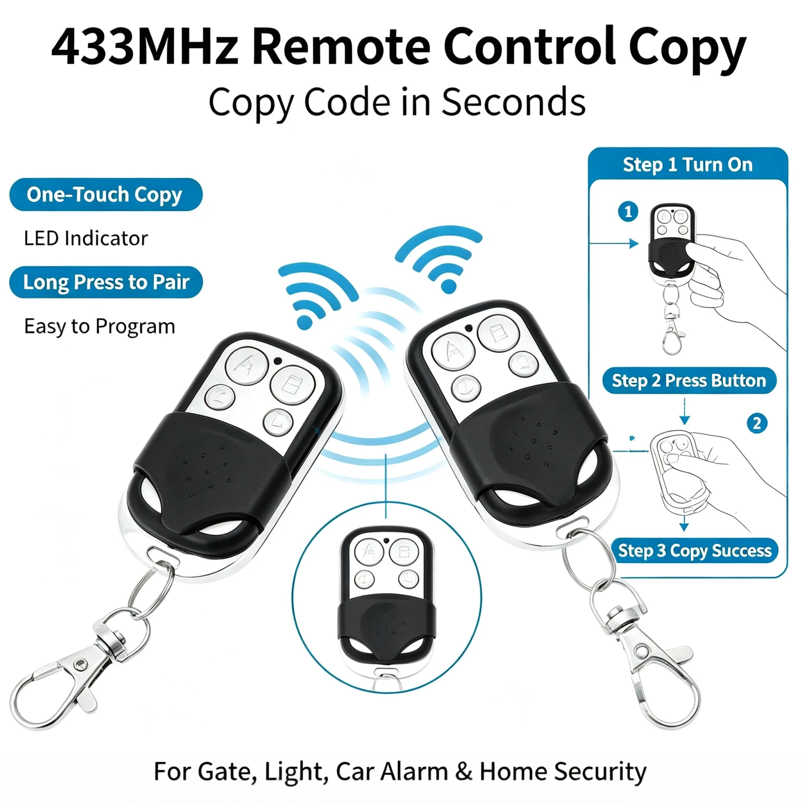 DIXSG 433MHz Remote Control Universal Garage Remote 4 Buttons Duplicator Controller Replacement Wireless Car Keys for Garage
