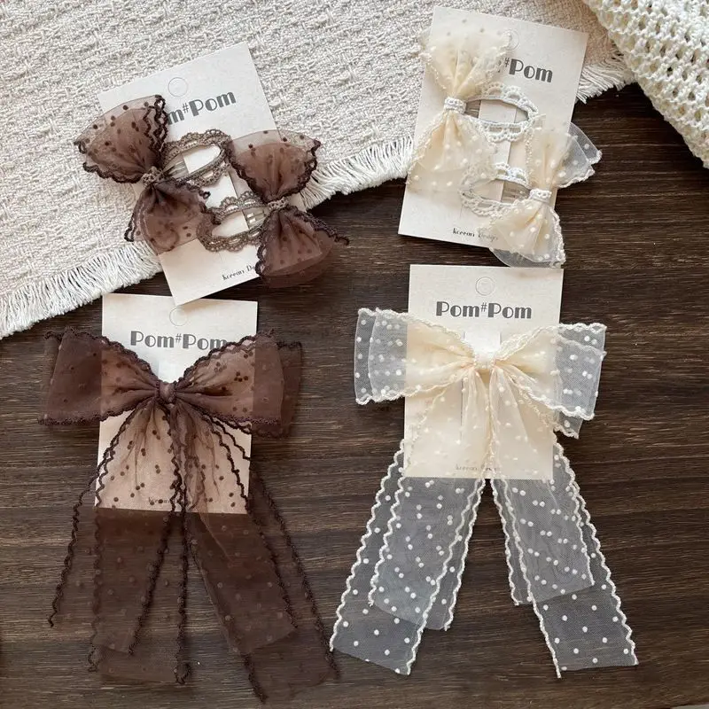 New Lace Bow Streamer Hairpin Girl Temperament Versatile Back Head Hairpin Sweet and Cute Side Hair Clip