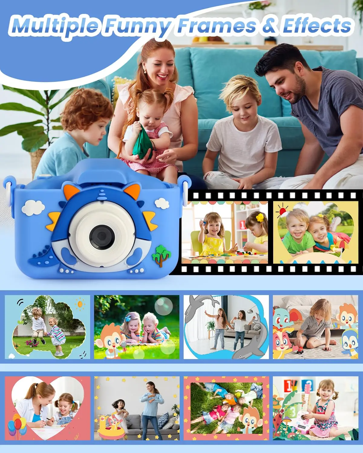 Children Camera Cartoon Toys 1080P HD Digital Camera for Boys/Grils With 32G SD Card Selfie Outdoor Toys Christmas Birthday Gift