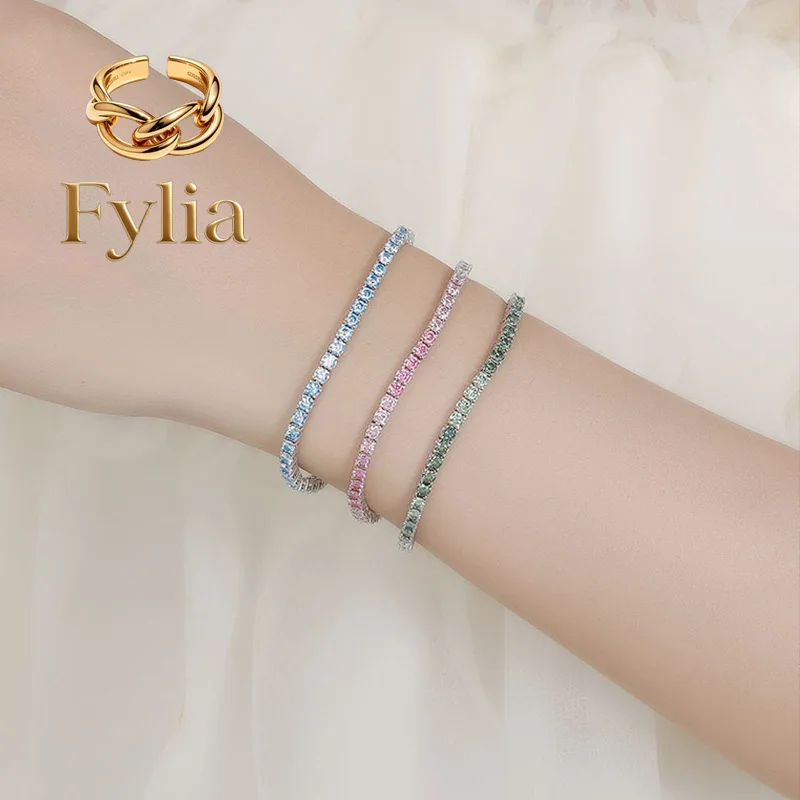 Fylia Jewelry   Luxury Solid Platinum PT950 Rhinestone Gradient Moissanite Diamond Bracelet Personalized All-match Full Diamond