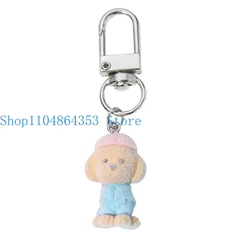 652F Flocking Cow Dog Pendant Keychain Animal Shaped Chain Fashionable Keyring Jewelry Camera Bag Decors Handmade Gift