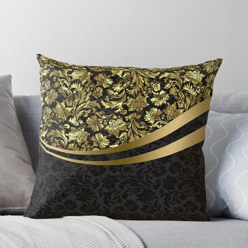 

Black And Gold Floral Damasks Throw Pillow Decorative Cushion Pillowcases New year pillow