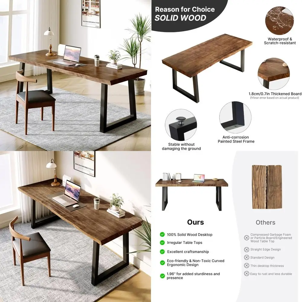 

Rustic Modern Solid Wood Home Office Desk, 55 Executive Writing Desk with Metal Accents