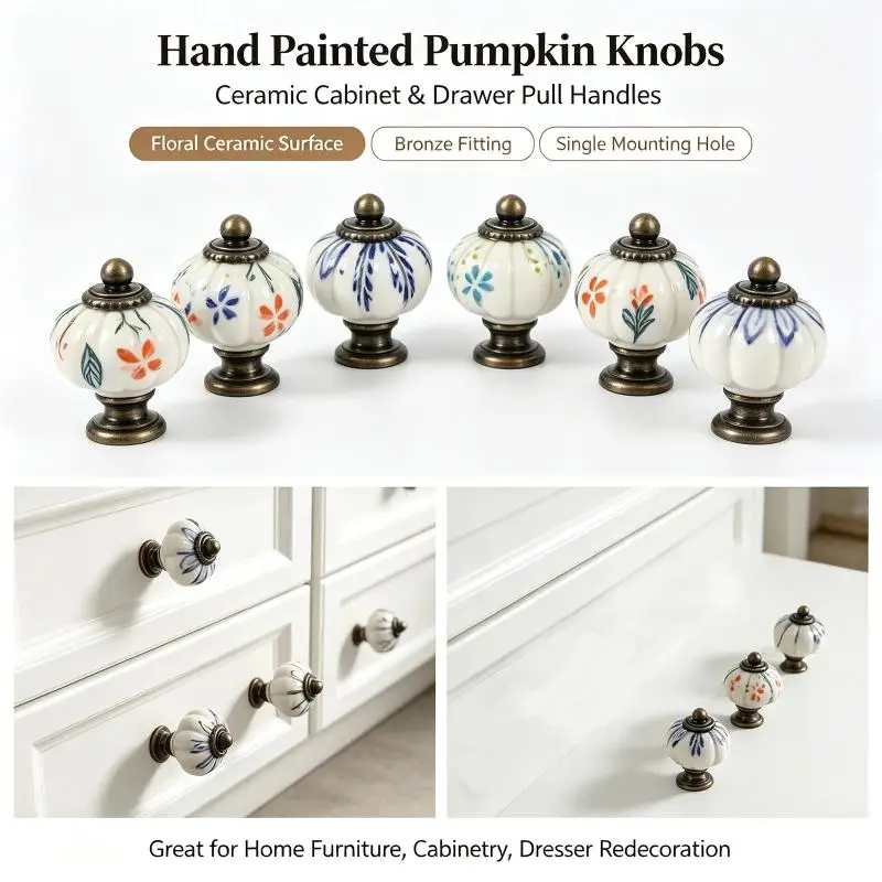 1 Set Drawer Furniture Handles Vintage Ceramic Pumpkin Cabinet Knob Dresser Door Pulls Wardrobe Closet Cupboard Hardware