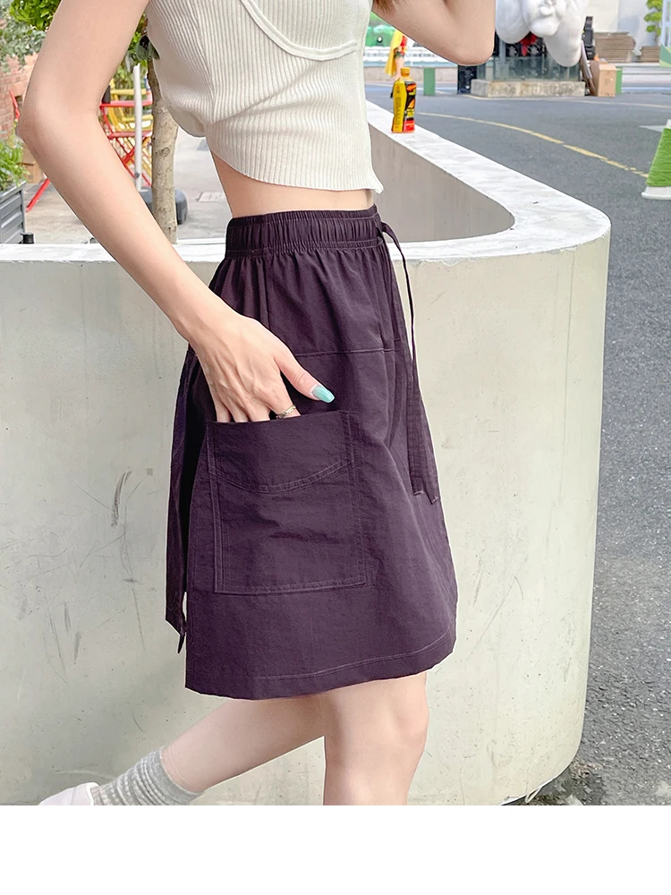 Sommer-Damen-Shorts Schnelltrocknend Leichtgewichtig Mit Taschen Vorderer Schlitz Cargo-Hose Hohe Taille Knielange Shorts Sportliche Freizeithose – Detail 26
