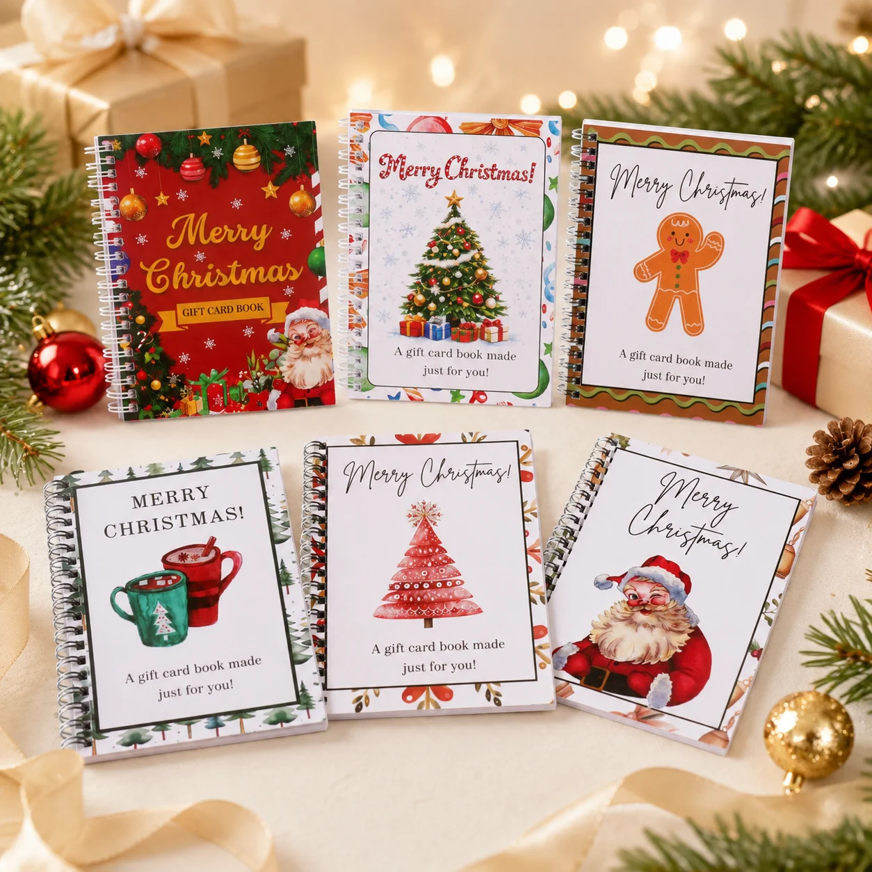 Gift Card Book, 6 Designs Portable, Cute Cartoon Xmas Pattern, Card Holder Organizer, For Office Holiday Use, Creative Gift