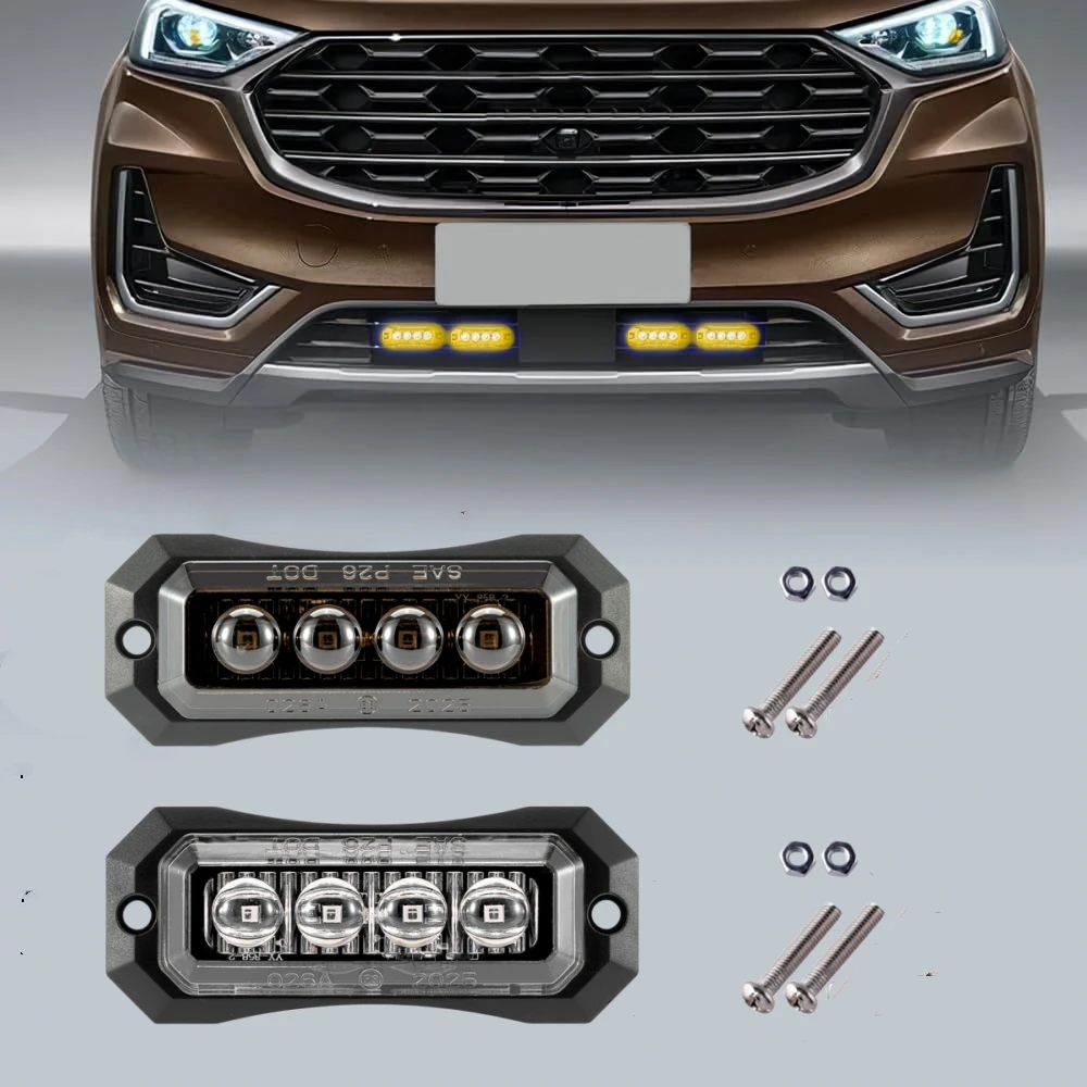 4PCS Trailer Truck Side Maker Lights 12v-24v White LED Grill Lights Sealed Smoked Lens Position Turn Signal Lights