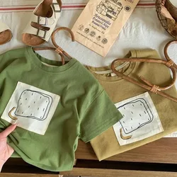 Children Short Sleeve T Shirts 2024 Summer New Cotton Baby Boys Girl Casual Patch Tees Toddler Loose Versatile Tops Kids Clothes