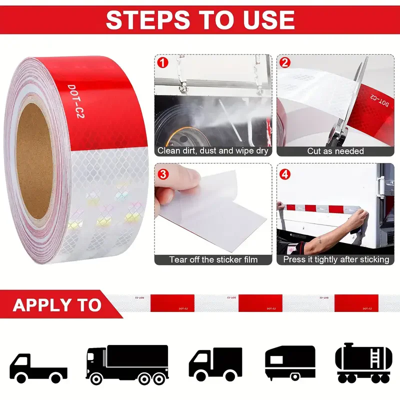 9/3Meters Truck DOT-C2 Reflective Tape Red/White Conspicuity Diamond Grade Adhesive Safety Mark Warning Tape Car Styling