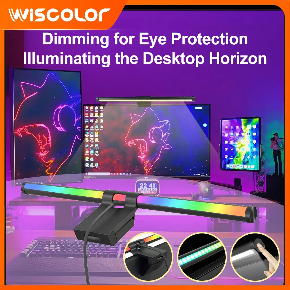 Barre lumineuse RVB pour moniteur, lampe suspendue pour écran, barre lumineuse décorative pour salle de jeu, éclairage LED à commande tactile, accessoires de bureau