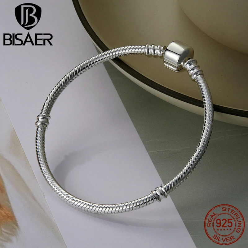 Imagem -03 - Bisaer 100 925 Prata Esterlina Clássico Cobra Pulseira Personalizado Charme Pulseiras para Mulheres de Luxo Jóias Finas Weus902