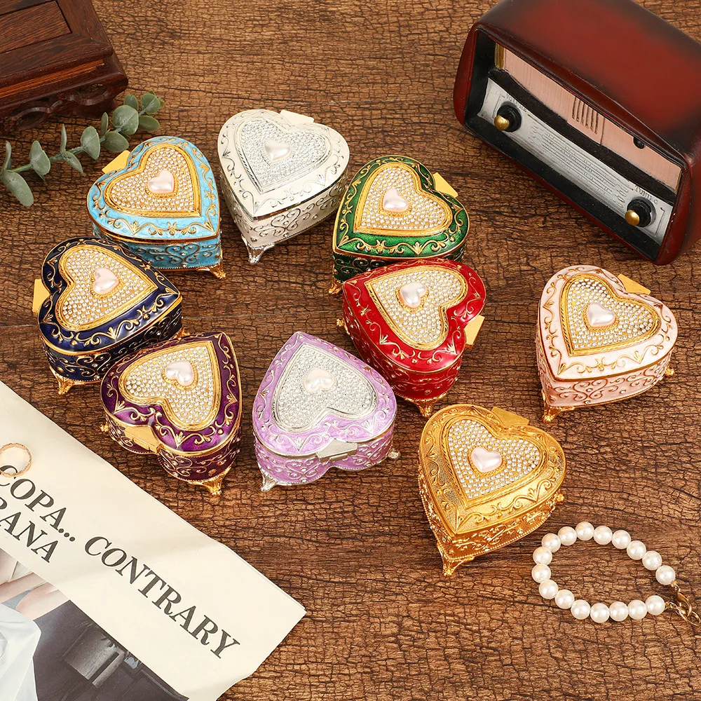 

luxury heart-shaped jewelry box Zinc alloy Small Trinket Storage Organizer Box for Girls Wedding Brithday Gift