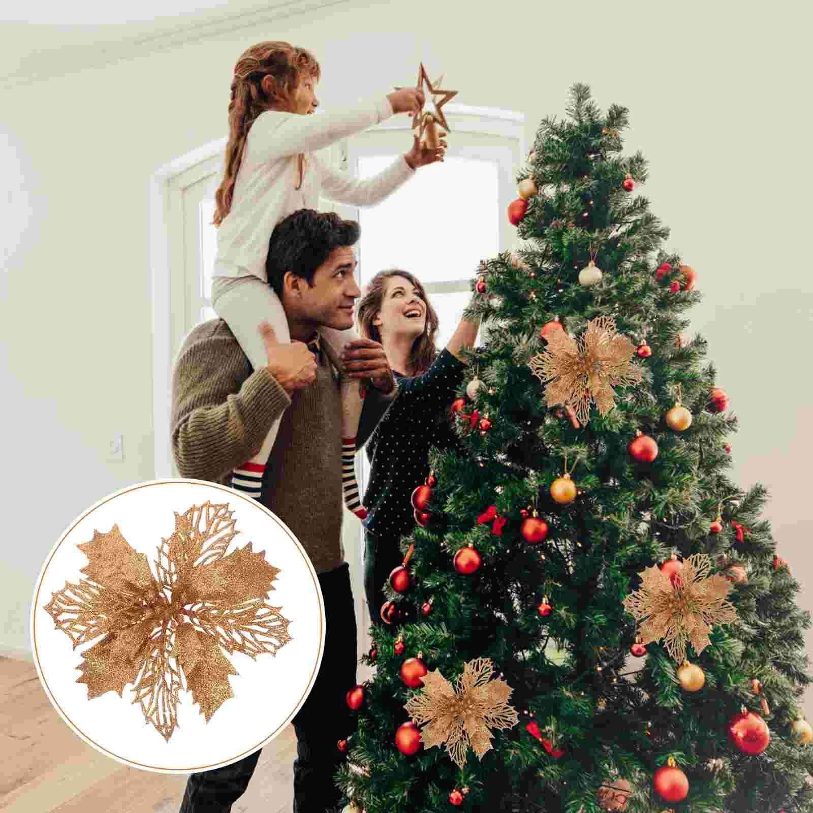 Christmas Wreath Tree Garland Pendant Simulation Flower Hollow Fake Row of Lights Ornament Artificial Flowers Bride