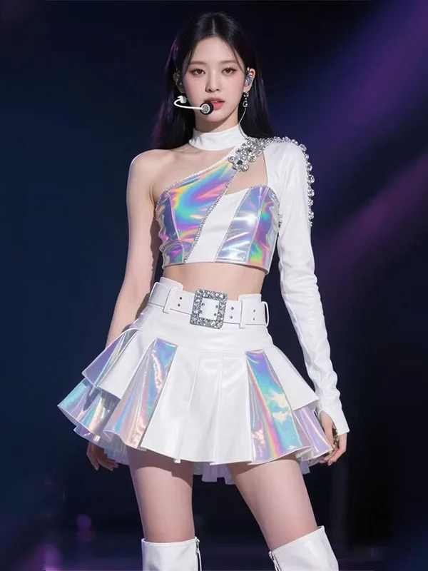 White Gradient Splicing Stage Performance Costume Women's Ensemble Dance Outfit Business Show Performance Clothes