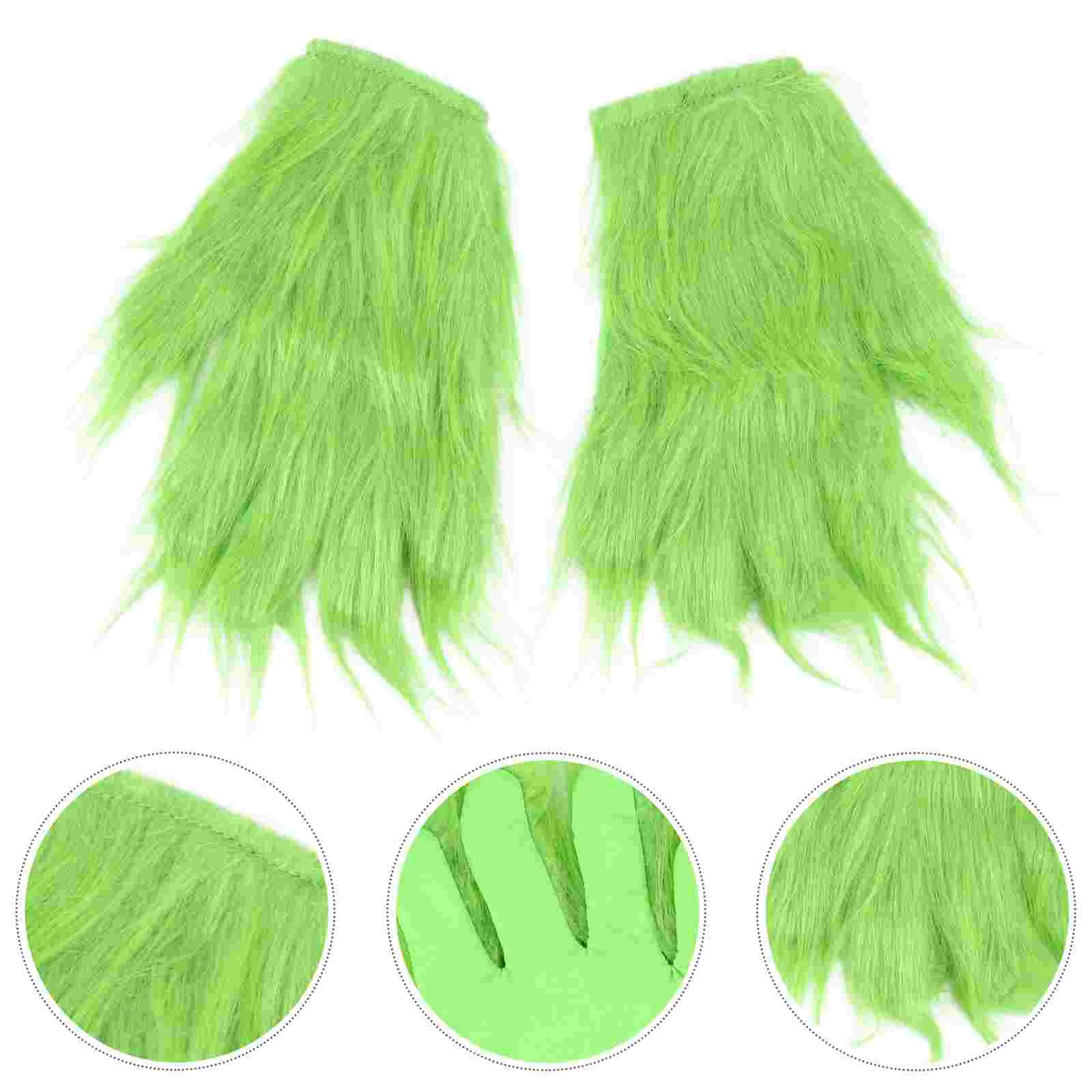Green Fur Monster Gloves Holiday Fishnet Costumes Kids Mittens Carnival Prop Performance Ball Party Child