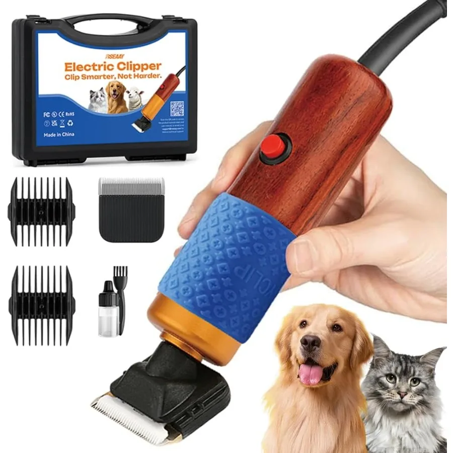 

200W Professional Dog Grooming Clippers with Stepless Speed Control Low Noise 50dB Pet Hair Trimmer Kit Solid Wood Handle 2 Bl