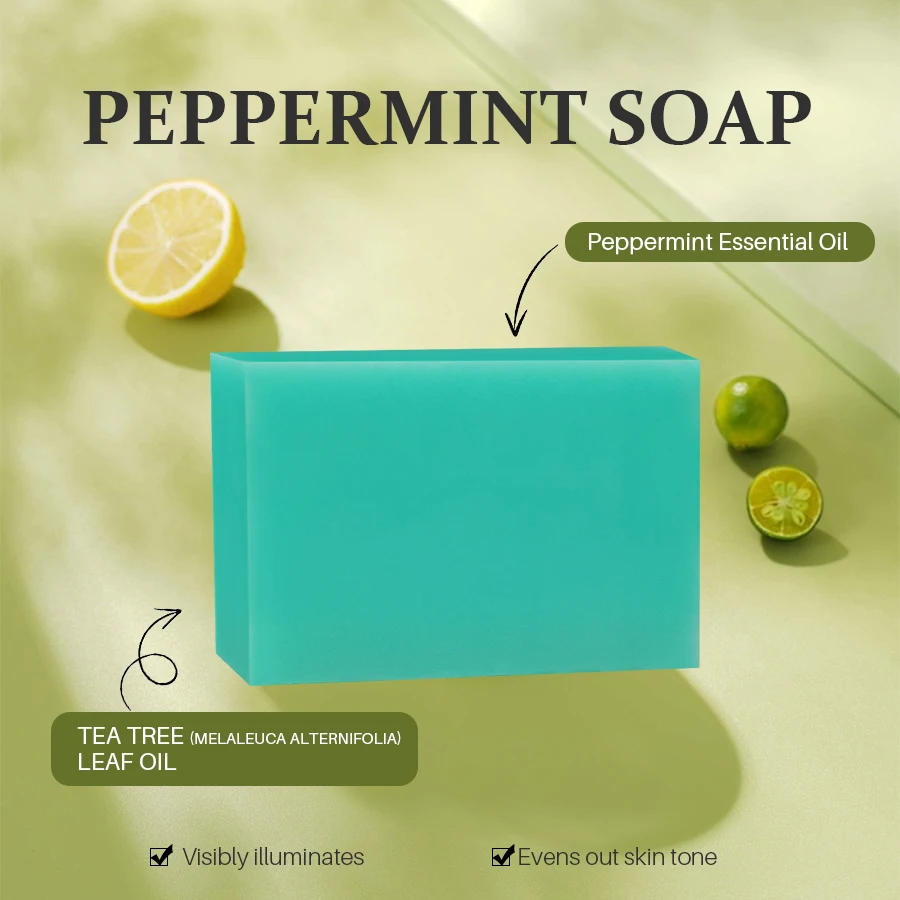 2/4 batang 65g sabun Peppermint dengan minyak pohon teh Peppermint melembapkan kulit buatan tangan sabun Peppermint untuk wajah dan tubuh