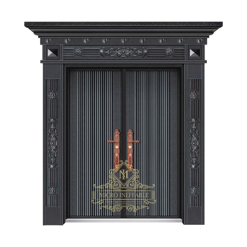 Luxury Decorative Design Exterior Metal Steel Security Doors Entry Double Doors with Crown