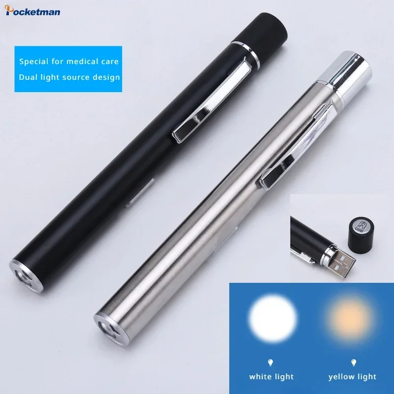 

Portable LED Flashlight Medical First Aid Pen Light Work Light With Pupil Gauge Measurement Doctor Nurse Diagnosis White+Yellow