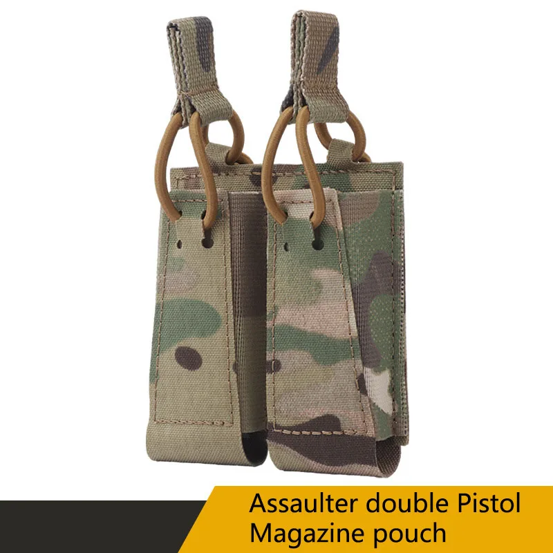 Assaulter Dual Pistol Camouflage Magazine Pouch, Molle Webbing, Elastic Rope Handle, Matte Fabric, 9mm, 45 lb