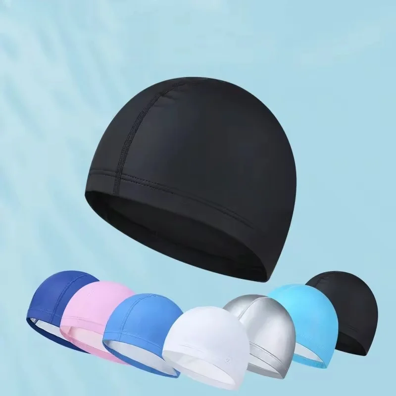 Bonnet de natation en PU à haute élasticité pour hommes et femmes, taille libre, chapeau de piscine, écharpe de sauna en nylon, bonnet de sport de natation pour adultes, cheveux longs